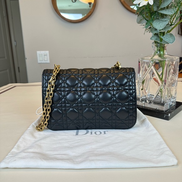 Authentic Christian Dior Black Leather Shoulder Bag With Gold hardware - Picture 2 of 16